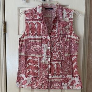Charter Club Red and White Paisley Button-Up Blouse